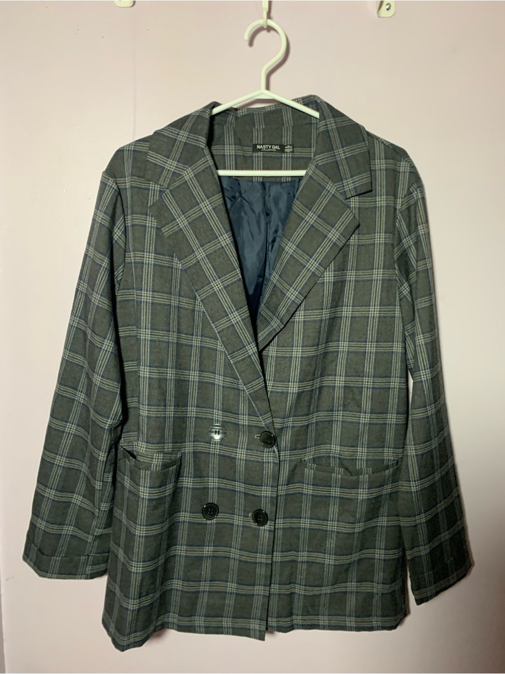 Nasty Gal Gray Plaid Blazer with Blue Accents
